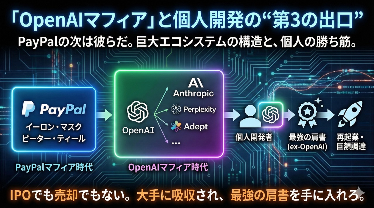 個人開発のゴールは「大手に買われること」。「OpenAIマフィア」の構造を個人の生存戦略に翻訳する